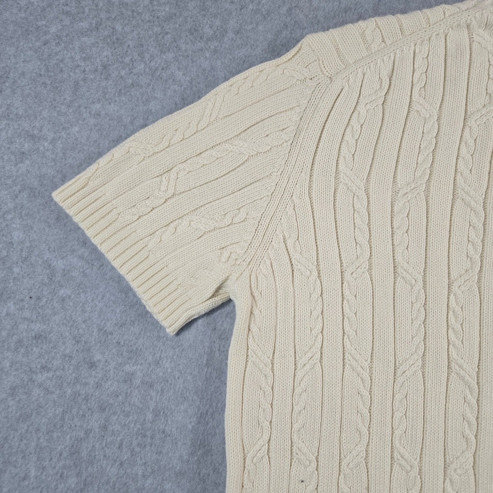 Jones New York Country Cream Cable Knit Short Sleeve Cotton Sweater Large - Picture 14 of 14
